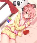  1girl blush breasts cleavage gift idolmaster idolmaster_cinderella_girls jiino jougasaki_mika looking_at_viewer pink_hair smile solo stuffed_animal stuffed_panda stuffed_toy yellow_eyes 