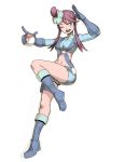  1girl blue_eyes boots fuuro_(pokemon) genzoman gloves midriff navel one_eye_closed open_mouth poke_ball pokemon pokemon_(game) pokemon_bw redhead simple_background sketch smile solo white_background 