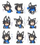  :d animal_ears black_gloves black_hair blue_scarf blush expressions fox_ears ganesagi gloves jacket long_sleeves looking_at_viewer nanashi_(shirogane_usagi) open_mouth original partially_translated scarf short_hair smile sweat translation_request upper_body yellow_eyes 