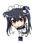  1girl apron black_hair blush chibi frown long_hair looking_at_viewer maid maid_apron maid_headdress neptune_(series) noire red_eyes ribbon solo tears twintails 