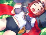  1girl animal_ears arcana_heart brown_hair buruma dog_ears dog_tail drooling fingerless_gloves game_cg gloves gym_uniform headband konoha_(arcana_heart) ninja official_art open_mouth saliva scarf short_hair sleeping solo_focus tail 