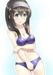  1girl bikini black_hair blue_eyes blush breasts hairband idolmaster idolmaster_cinderella_girls kohane long_hair sagisawa_fumika solo swimsuit 