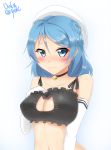  1girl absurdres bell blue_eyes blue_hair blush breasts cat_cutout cat_lingerie cleavage_cutout double_bun hat highres jingle_bell kantai_collection large_breasts long_hair navel urakaze_(kantai_collection) urkzsykt wavy_mouth 