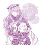  2girls bow camilla_(fire_emblem_if) closed_eyes elise_(fire_emblem_if) fire_emblem fire_emblem_if gloves hair_bow hair_over_one_eye long_hair monochrome multiple_girls rindou105 siblings sisters smile twintails 
