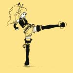  1girl blonde_hair chaoschao dengekiko kicking long_hair monochrome neptune_(series) ponytail yellow_background 