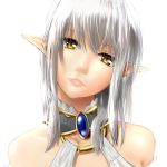  artist_request bare_shoulders choker collarbone elf head_tilt highres jewelry looking_at_viewer parted_lips pointy_ears silver_hair simple_background white_background yellow_eyes 