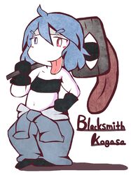  blacksmith hammer heterochromia highres karakasa_obake strapless tatara_kogasa tongue tongue_out touhou tubetop umbrella 