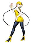  1girl blonde_hair full_body genzoman kamitsure_(pokemon) looking_at_viewer looking_back nintendo poke_ball pokemon pokemon_(game) pokemon_bw solo 