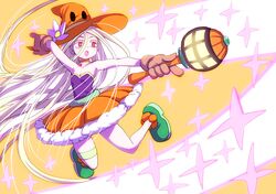  1girl bare_shoulders blonde_hair choker gloves halloween hanatora hat long_hair mizukami_satoshi sengoku_youko solo very_long_hair violet_eyes wand witch_hat 