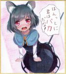  1girl animal_ears black_dress blush capelet dress gem graphite_(medium) grey_hair jewelry kittona looking_at_viewer millipen_(medium) mouse_ears mouse_tail nazrin necklace open_mouth pendant pink_eyes red_eyes shirt solo tail touhou traditional_media translation_request watercolor_pencil_(medium) 