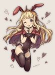  1girl absurdres animal_ears blonde_hair bunnysuit cagliostro_(granblue_fantasy) cape granblue_fantasy highres long_hair one_eye_closed rabbit_ears thigh-highs tongue tongue_out usabutapon violet_eyes wristband 