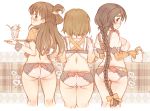  3girls 7010 aihara_yukino ass back black_hair blush braid brown_hair cowboy_shot folded_ponytail food from_behind gloves green_eyes hair_ribbon heart ice_cream idolmaster idolmaster_cinderella_girls long_hair looking_at_viewer looking_back makihara_shiho multiple_girls panties puffy_short_sleeves puffy_sleeves red_eyes ribbon short_hair short_sleeves single_braid smile standing sundae tress_ribbon underwear very_long_hair white_panties wrist_cuffs 