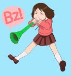  1girl artist_request azumanga_daioh brown_hair drawfag horn kasuga_ayumu school_uniform short_hair solo source_request vuvuzela 