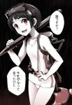  1girl androgynous gesugao kantai_collection maru-yu_(kantai_collection) monochrome red_eyes solo spot_color translated 