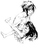  1boy 1girl batangbatugan black_hair blush brother_and_sister child graphite_(medium) head_on_chest long_hair mixed_media original playing shirtless siblings simple_background skirt traditional_media white_background 