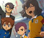  4boys beard black_eyes blue_gakuran brown_hair closed_eyes crying facial_hair gakuran hair_over_one_eye inazuma_eleven_(series) inazuma_eleven_go kudou_michiya matsukaze_tenma minamisawa_atsushi mizuhara_aki multiple_boys mustache open_mouth purple_hair raimon raimon_school_uniform raimon_soccer_uniform school_uniform shindou_takuto soccer_uniform sportswear translation_request 