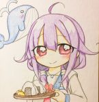  food hair_flaps highres jako_(jakoo21) kantai_collection low_twintails magatama onigiri purple_hair red_eyes smile taigei_(kantai_collection) twintails whale 