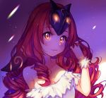  1girl arm_at_side artist_name bare_shoulders blush borrowed_character breasts cleavage closed_mouth collarbone curly_hair dress feather_trim glowing glowing_eyes hand_in_hair hand_up headpiece hyanna-natsu kindred kindred_(cosplay) league_of_legends lips long_hair looking_at_viewer orange_hair original plaid redhead shade sidelocks smile solo strapless strapless_dress sunlight sweatband upper_body very_long_hair 