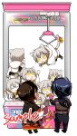  6+boys ^_^ animal_ears anz_(starry) armor black_hair brown_hair cat_ears cat_tail chibi clone closed_eyes crane_game fang hood japanese_armor japanese_clothes male_focus multiple_boys ookurikara open_mouth sample shokudaikiri_mitsutada smile sode tail touken_ranbu tsurumaru_kuninaga white_hair yellow_eyes 