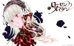  2girls blonde_hair doll dress flower frills hairband highres lolita_hairband multiple_girls official_art peach-pit red_eyes rose rozen_maiden shinku silver_hair suigintou twintails wallpaper 