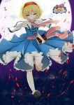  2girls absurdres alice_margatroid blonde_hair blue_eyes book capelet full_moon highres moon multiple_girls outstretched_arm red_ribbon rhode ribbon shanghai_doll short_hair star touhou 