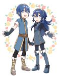 1boy 1girl blue_eyes blue_hair fire_emblem fire_emblem:_kakusei fire_emblem:_mystery_of_the_emblem holding long_hair looking_at_viewer lucina marth menoko open_mouth short_hair smile super_smash_bros. younger 