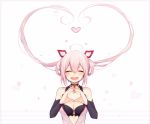  1girl ahoge bare_shoulders blush breasts character_request choker cleavage closed_eyes detached_sleeves hair_ornament heart heart_hands long_hair muryou open_mouth phantasy_star phantasy_star_online_2 pink_hair smile solo twintails very_long_hair 