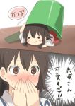  2girls akagi_(kantai_collection) blush blush_stickers bucket check_translation chibi eating hands_on_own_face in_bucket in_container kaga_(kantai_collection) kantai_collection multiple_girls tagme translated 