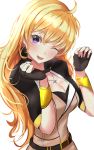  1girl blonde_hair breasts highres i.f.s.f long_hair one_eye_closed rwby smile solo vambraces violet_eyes yang_xiao_long 