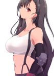  1girl bare_shoulders black_hair breasts final_fantasy final_fantasy_vii highres large_breasts long_hair looking_at_viewer midriff navel pon_(shind_997) red_eyes simple_background solo tifa_lockhart white_background 