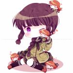  2girls :d brown_hair chibi closed_eyes commentary_request hair_over_shoulder haru431 heart kantai_collection kitakami_(kantai_collection) long_hair minigirl multiple_girls one_eye_closed ooi_(kantai_collection) open_mouth school_uniform serafuku smile 