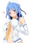  1girl blue_eyes blue_hair breasts hat kantai_collection school_uniform serafuku solo takeyuu urakaze_(kantai_collection) 