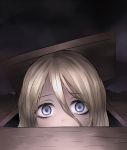  bangs blank_stare blonde_hair blue_eyes commentary_request covered_mouth floor hair_between_eyes head_only highres hole looking_at_viewer neit_ni_sei object_on_head original spirit 