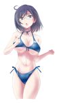  1girl bikini black_eyes black_hair blue_bikini blush breasts cleavage glasses ishizu_kayu konori_mii large_breasts navel open_mouth short_hair solo swimsuit to_aru_kagaku_no_railgun to_aru_majutsu_no_index under_boob 