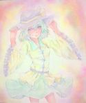  green_hair hat komeiji_koishi long_sleeves short_hair skirt touhou watercolor watercolor_(medium) 