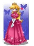  arlym blonde_hair blue_eyes butterfly crown dress super_mario_bros. pink_dress princess_peach super_mario super_mario_bros. 