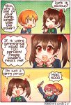  &gt;_&lt; 3girls 3koma :3 :d anger_vein black_hair bow chin_rest clenched_hands closed_eyes comic covering_mouth english full_nelson hair_bow hoshizora_rin kataro laughing left-to-right_manga love_live!_school_idol_project multiple_girls nishikino_maki ojou-sama_pose open_mouth orange_hair pointing redhead school_uniform scissors shaded_face short_hair smile twintails yazawa_nico 