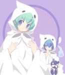  blue_eyes blue_hair green_eyes green_hair hitodama puyopuyo puyopuyo_fever ramune_(ramu33) rei-kun stuffed_animal stuffed_toy teddy_bear yu-chan 