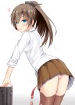  1girl blue_eyes brown_hair kantai_collection kumano_(kantai_collection) long_hair panties ponytail school_uniform skirt takeyuu underwear 