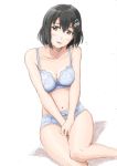  1girl bare_shoulders black_hair blush bra breasts brown_eyes cleavage haguro_(kantai_collection) hair_ornament hairclip highres navel open_mouth panties short_hair sitting smile solo underwear underwear_only vent_arbre white_bra white_panties 