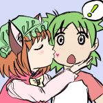  animal_ears artist_request brown_hair chen crossover drawfag kiss koiwai_yotsuba quad_tails raglan_sleeves short_hair source_request touhou yotsubato! 