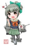  1girl brown_eyes grey_hair highres kantai_collection pantyhose ponytail school_uniform serafuku short_hair v yano_toshinori yuubari_(jmsdf) yuubari_(kantai_collection) 