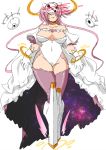  1girl blood bloody_tears bow breasts cleavage dress gloves goddess_madoka hair_bow highres kaname_madoka large_breasts leotard long_hair mahou_shoujo_madoka_magica mask oman_(evld) pink_hair pink_legwear space spoilers two_side_up white_dress white_gloves 