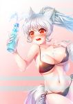  1girl animal_ears bikini bottle fox_ears long_hair original ramune red_eyes rewolf silver_hair swimsuit tail 