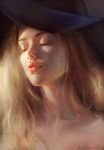  1girl 2015 artist_request blonde_hair closed_eyes copyright_request dated eyelashes facing_away hat lips long_hair parted_lips portrait realistic signature solo source_request sunlight 