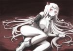  1 airfield_hime ass black_panties boots breasts horns kantai_collection long_hair looking_at_viewer open_mouth panties red_eyes shinkaisei-kan solo underwear vent_arbre very_long_hair white_hair 