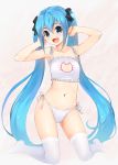  1girl aqua_eyes aqua_hair bra cat_cutout cat_ear_panties cat_lingerie cleavage_cutout hatsune_miku highres long_hair navel panties side-tie_panties solo thigh-highs twintails underwear underwear_only vocaloid wacchi white_bra white_panties 