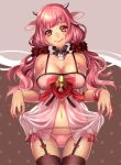  :p animal_ears babydoll bell breasts choker cleavage cow_bell cow_ears cow_girl cow_horns garter_straps horns large_breasts original pink_eyes pink_hair ribbon sorao_(ichhimo) thigh-highs tongue tongue_out twintails 
