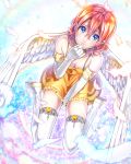  1girl angel_wings blue_eyes elbow_gloves gloves haboshi_hitomi highres official_art original pink_hair short_hair solo thigh-highs wings 