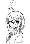  1girl blush chankodining_waka glasses hair_ornament head_bump looking_at_viewer monochrome original sasashigure_miyo school_uniform short_hair sketch 